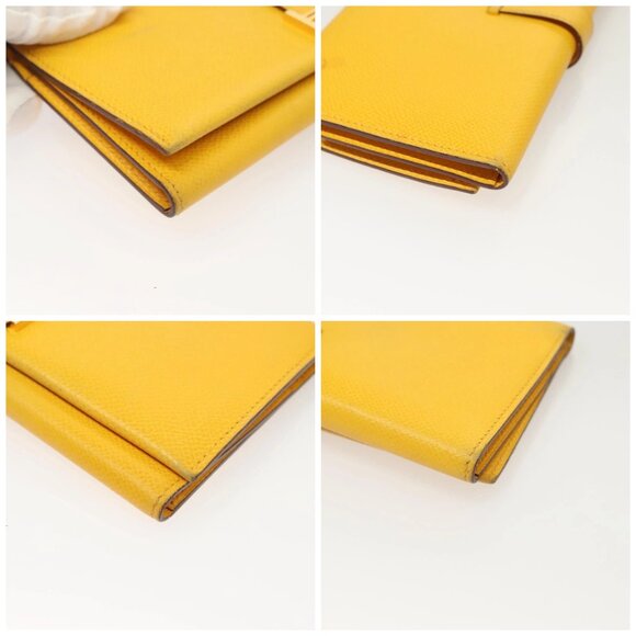 HERMES Bean Wallet Leather Yellow Auth BA3777 - Picture 14 of 16